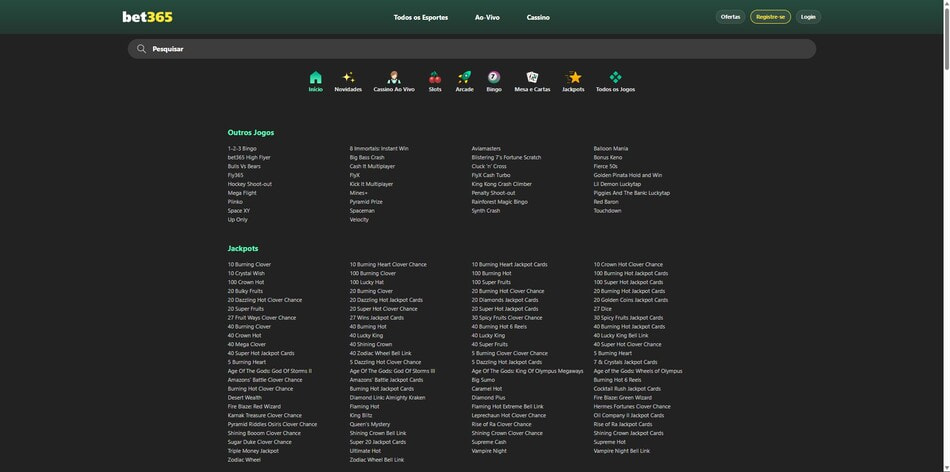 Bet365's Complete List of Casino Games Available in Brazil