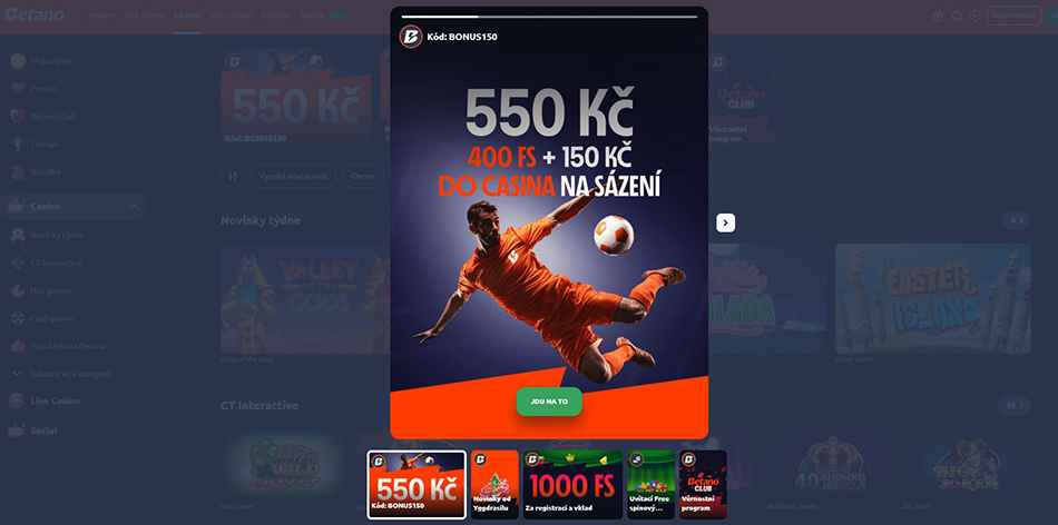 Bonus na sázení v casinu Betano