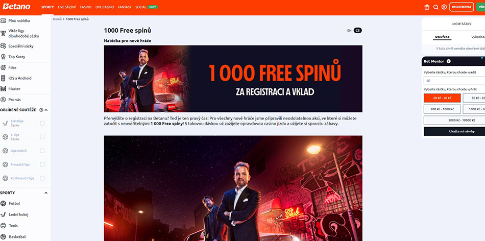 Nabídka uvítacího bonusu od Betana