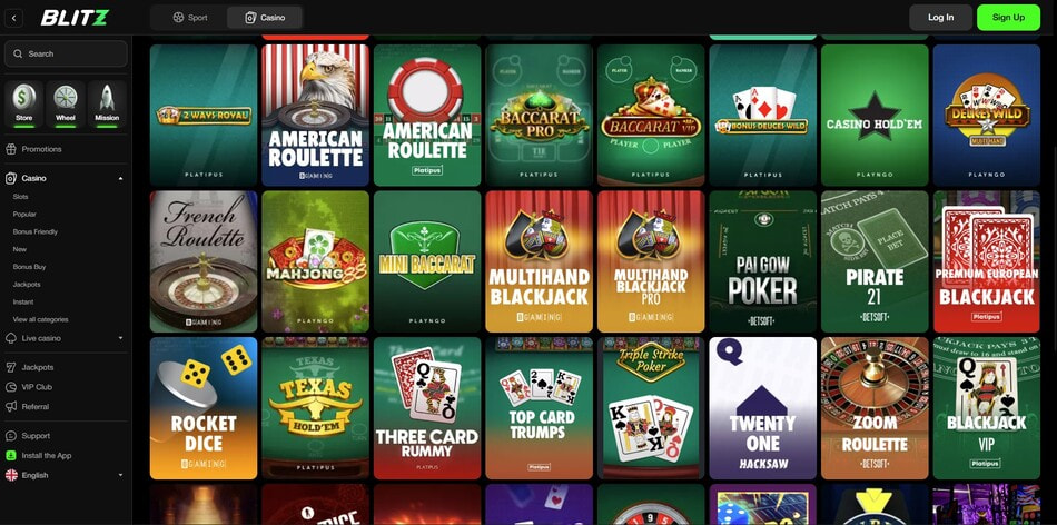 The rare table games collection at Blitz Casino in Canada