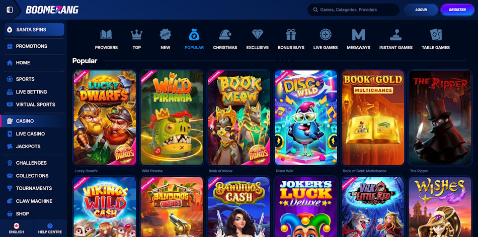 Casino Games Variety at Boomerang