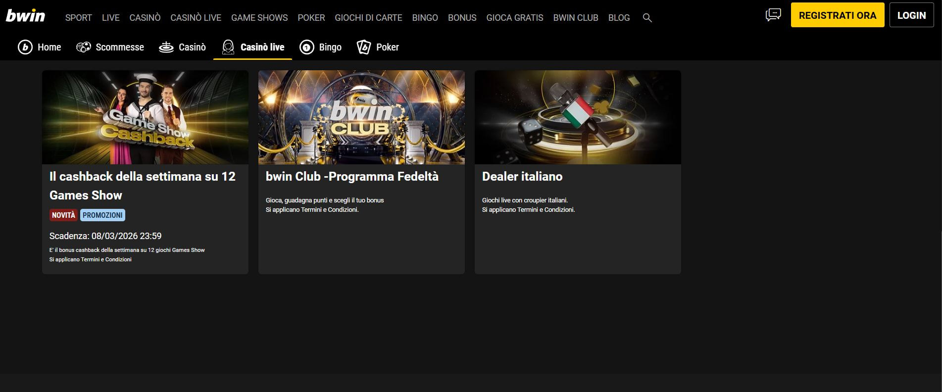 Le promozioni del casinò bwin dedicate ai giochi live.