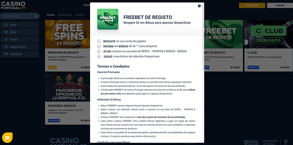 Freebet de Registo no Casino Portugal