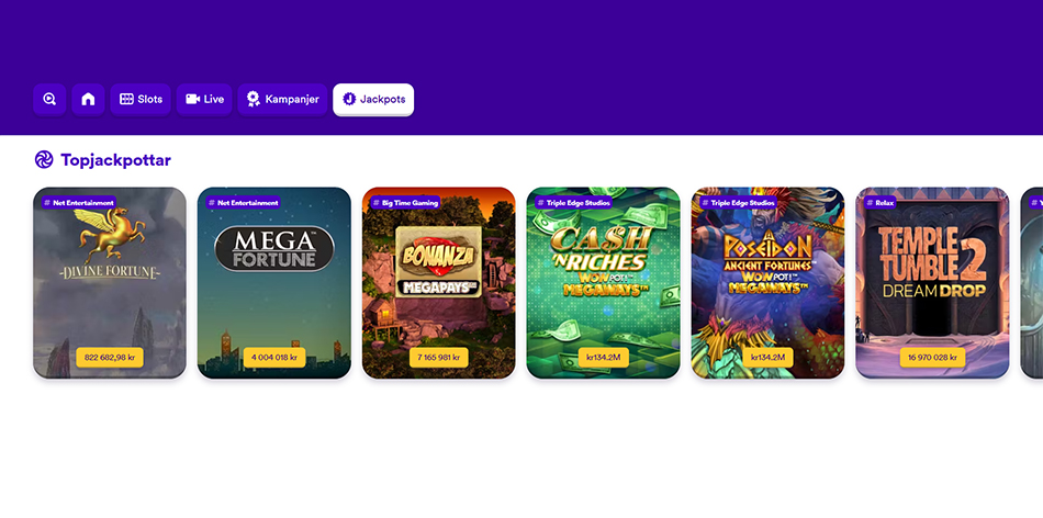 Urval av Casumos jackpottspel