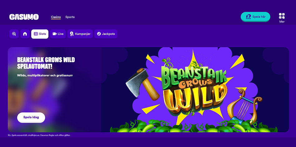 Översta delen av Casumos startsida