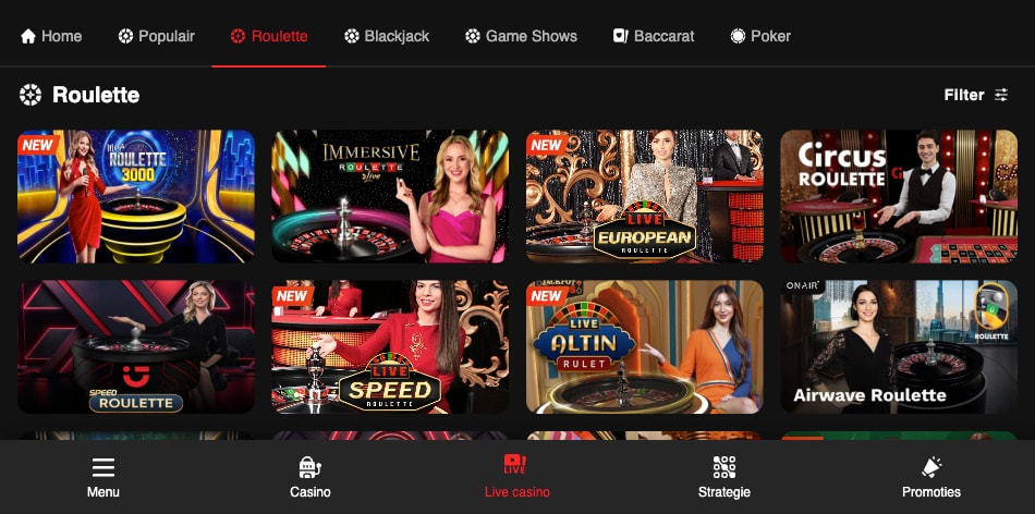 Een overzicht van de verschillende online roulette spellen beschikbaar in het spelaanbod van Circus Casino.