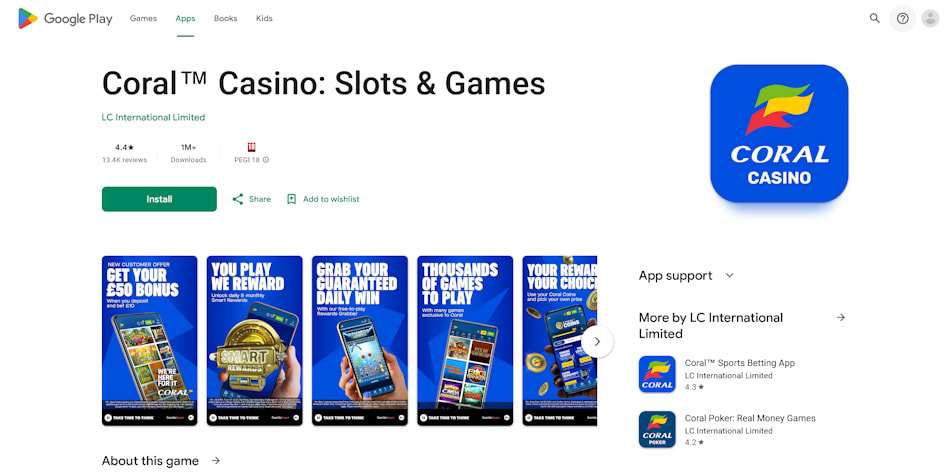 Coral Android Casino App Google Play Ratings