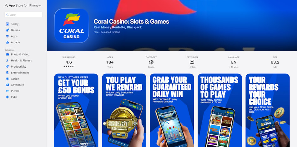 Coral iOS Casino App Store Ratings