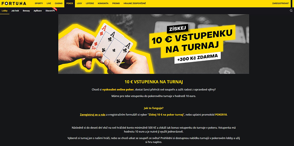 Uvítací bonus do pokerové herny Fortuna