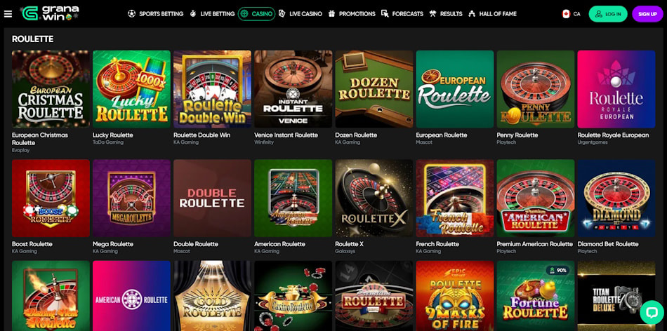GranaWin RNG Roulette Games.