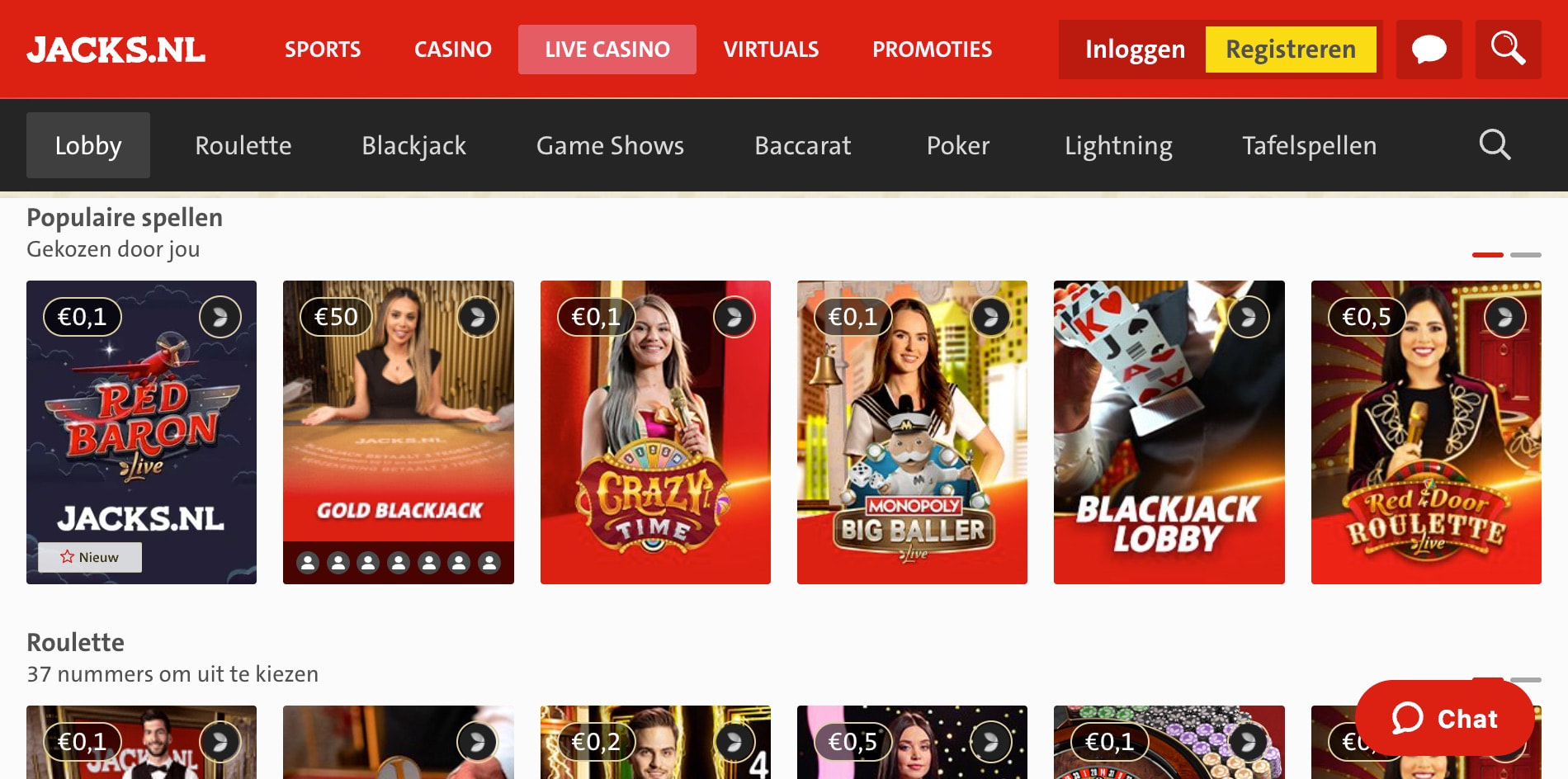 Overzicht van de meest populaire live casino spellen bij Jack's, zoals Crazy Time en Monopoly.