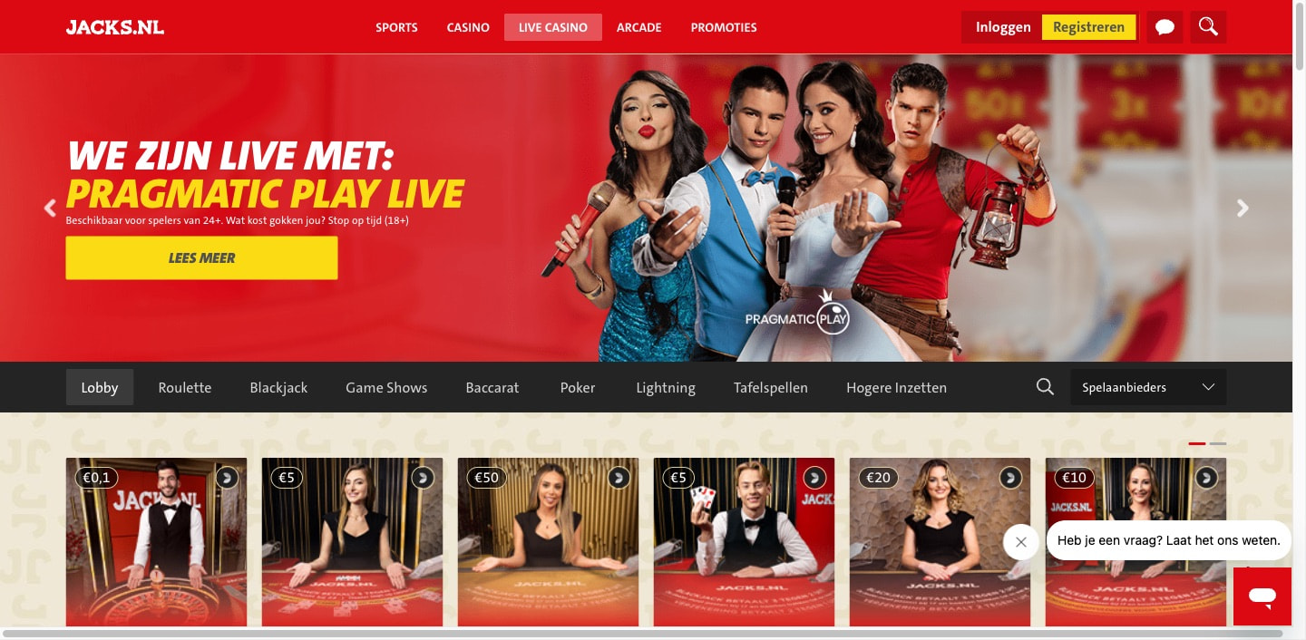 Jack's Casino Online live casino Nederlandstalige dealers
