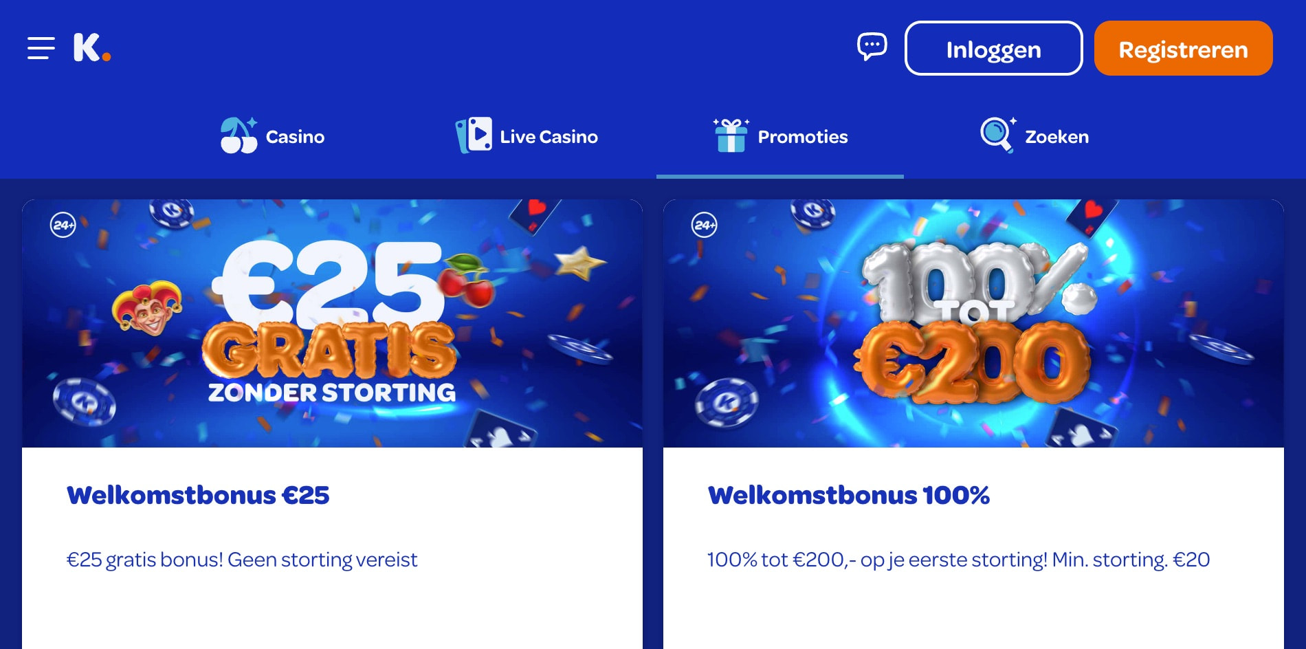 Het welkomstbonuspakket bij Kansino, met een no deposit bonus en een stortingsbonus.