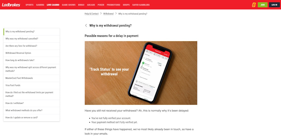 Ladbrokes Pending Withdrawal Help