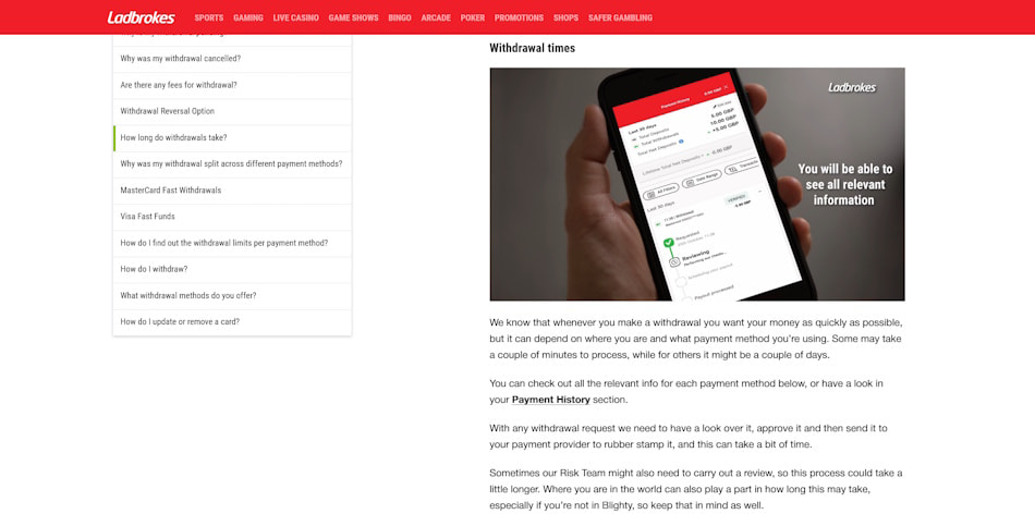 Ladbrokes Withdrawal Information.