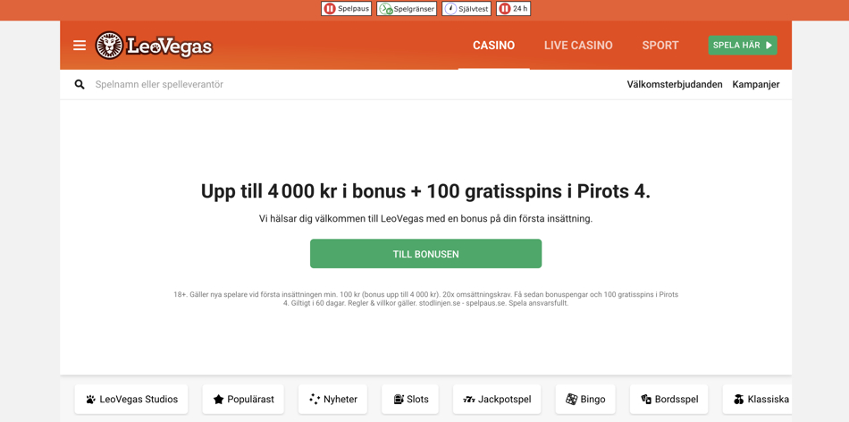 Bild av LeoVegas bonuserbjudande för nya spelare