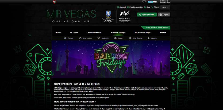 Details of the Rainbow Fridays Boosted Payouts at Mr Vegas