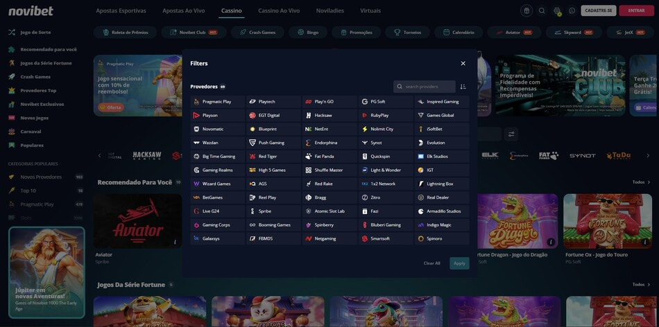 Novibet's Long List of Casino Game Developers