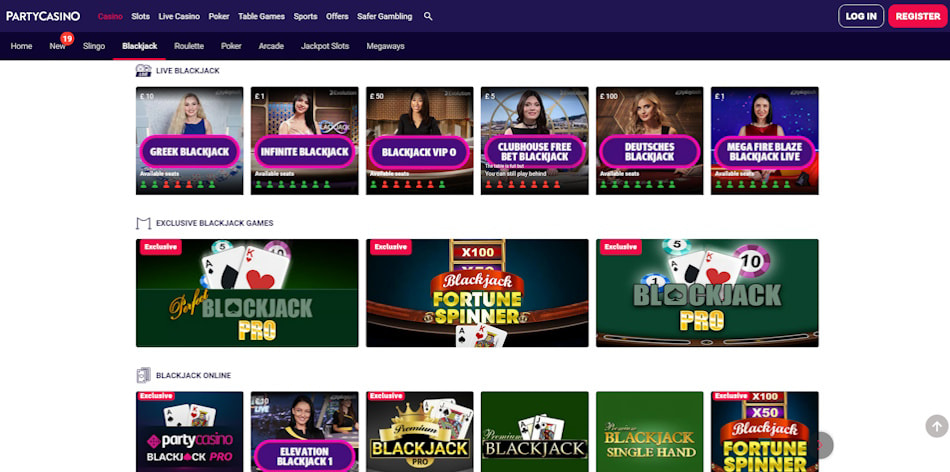 PartyCasino Online Blackjack Variety