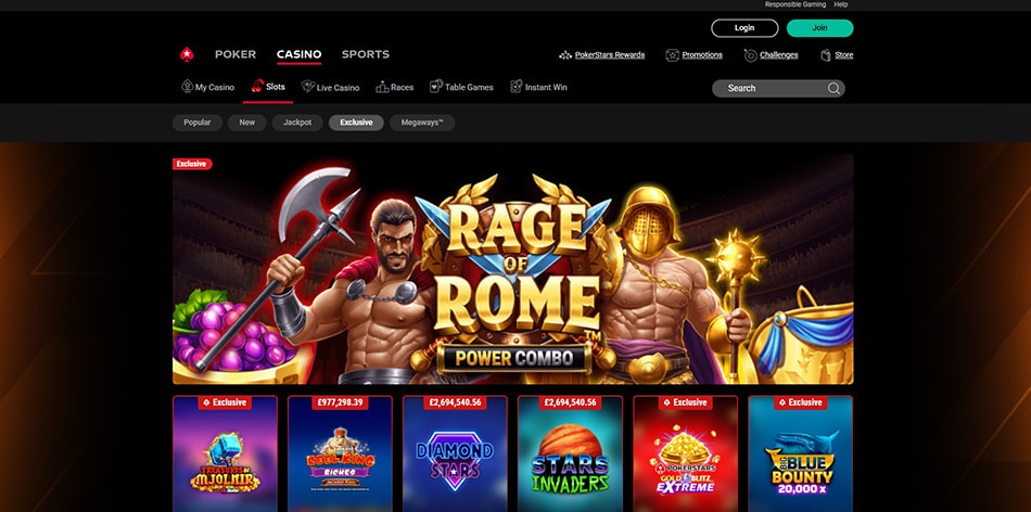 Screenshot of the Exclusive Progressive Slots at PokerStars Casino