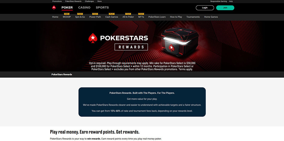Screenshot of the Info Page on PokerStars Casino's Rewards