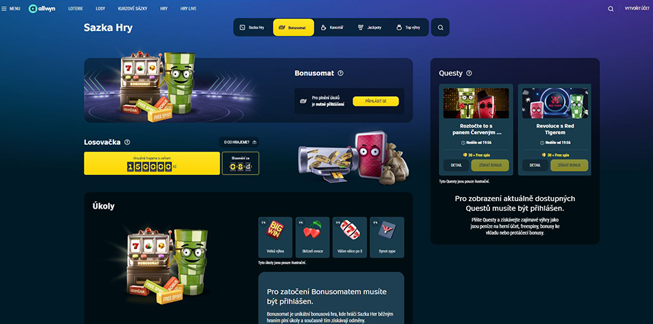 Bonusomat v online casinu Sazka Hry