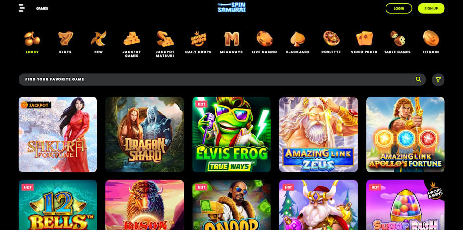 Spin Samurai Casino Games Lobby.