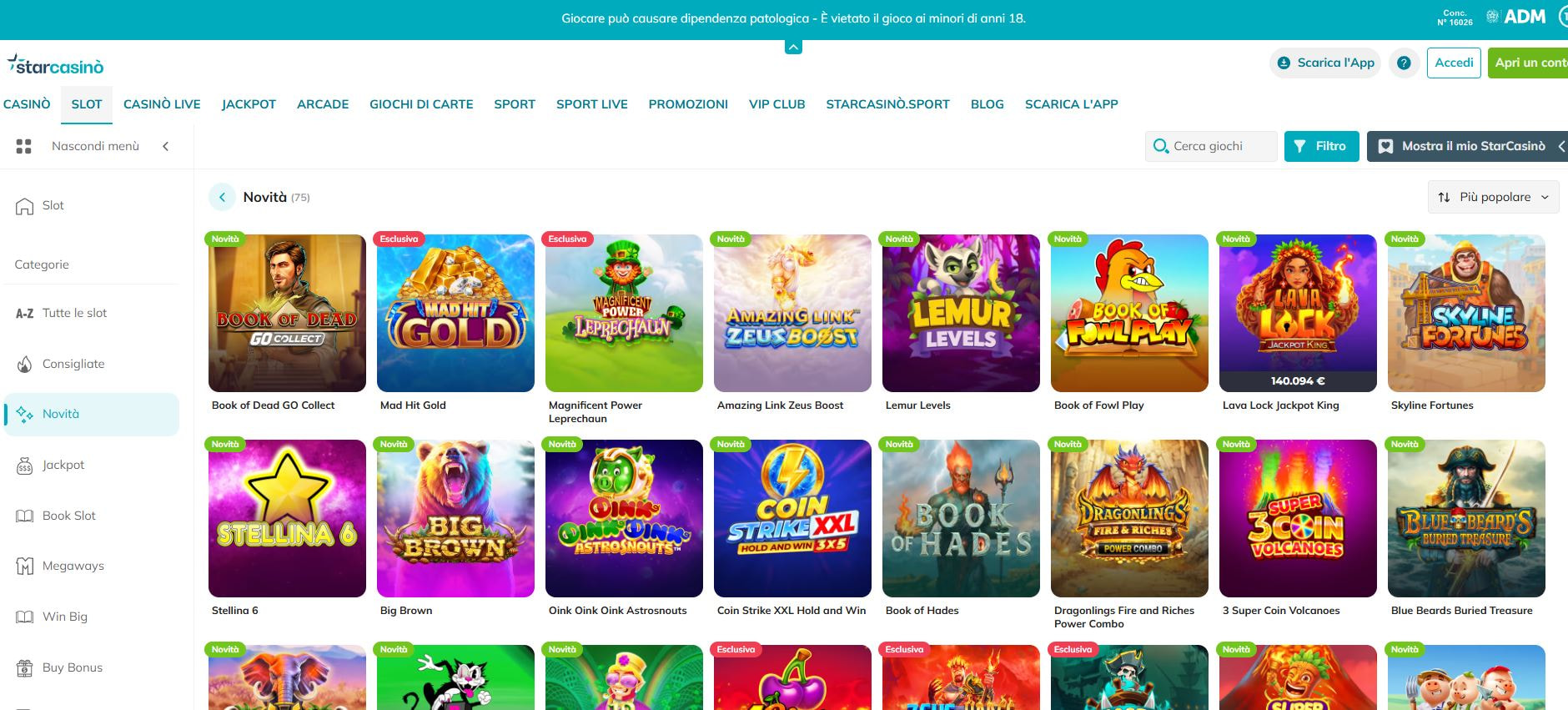 Una panoramica delle slot nuove su StarCasinò.