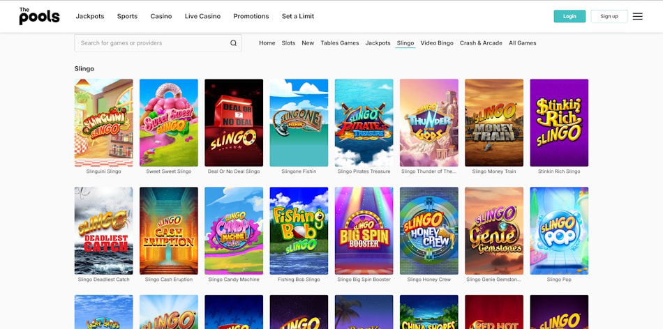 Players can enjoy more than 60 different Slingo games at The Pools, with lots of different gameplay themes to choose from.