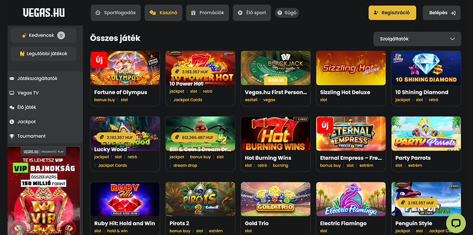 Nyerőgépek hatalmas választéka a Vegas.hu kínálatában