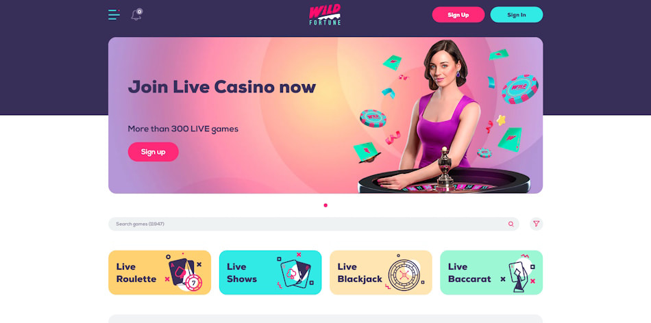 Wild Fortune Live Casino Lobby.