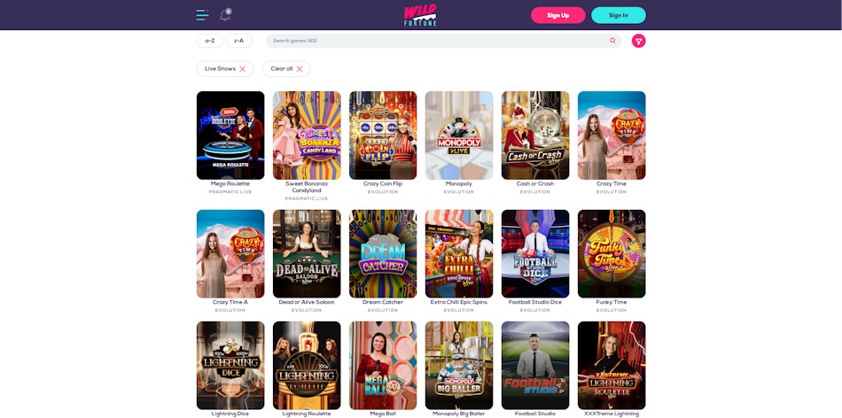 Live Game Shows at Wild Fortune