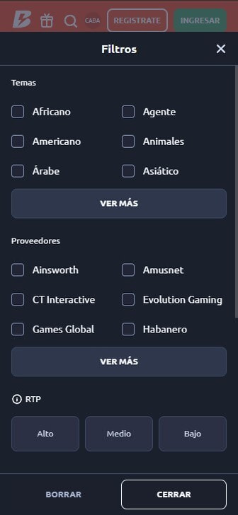Filtros de Tragamonedas en Betano