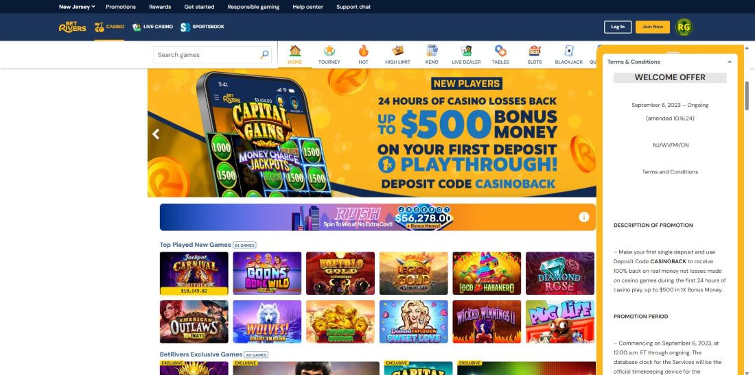 The Casino Bonus Terms Page of BetRivers