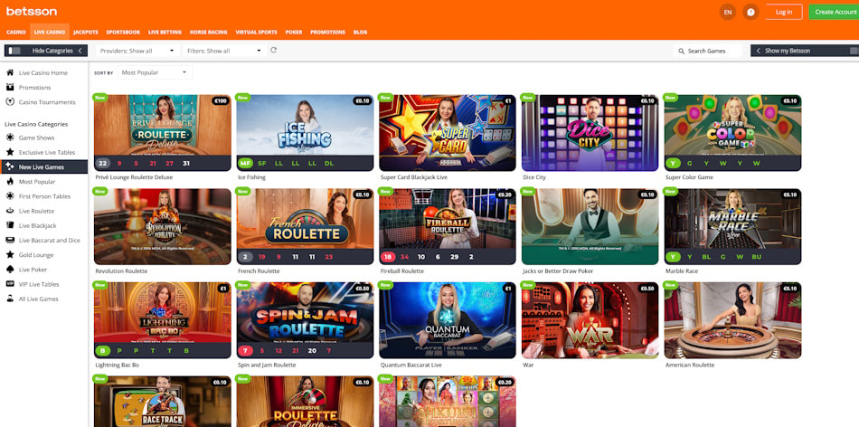 New Live Casino Games at Betsson