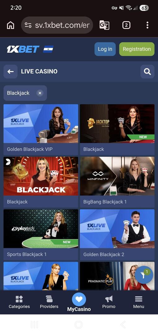 Blackjack Exclusivo con Dealer en Vivo de 1xBet