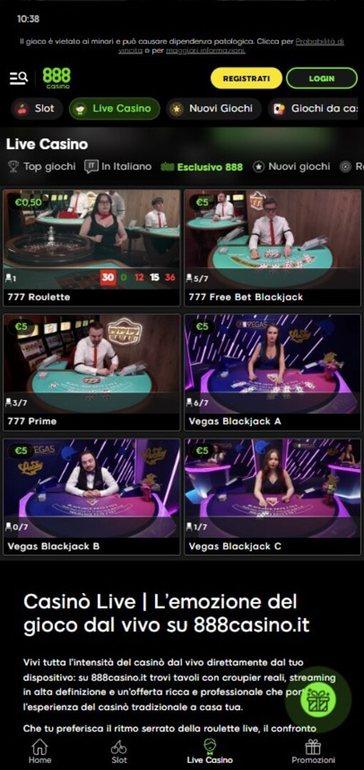 Tavoli di blackjack dal vivo esclusivi di 888casino
