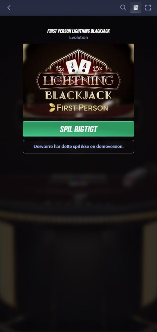Demo of Lightning Blackjack First Person at Betinia in Denmark