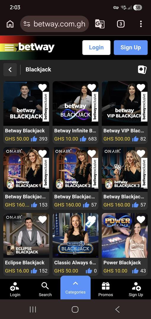 Betway Exclusive Live Dealer Blackjack