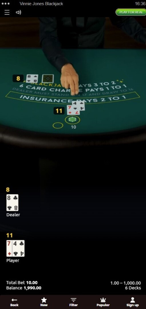 Demo of Vinnie Jones Blackjack at DragonSlots in Canada