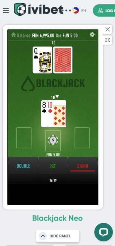 Demo of Blackjack Neo by Relax Gaming at Ivibet in the Philippines