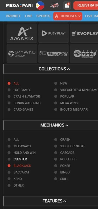 Megapari Game Filters