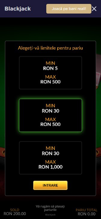 Mize la jocurile de blackjack RNG