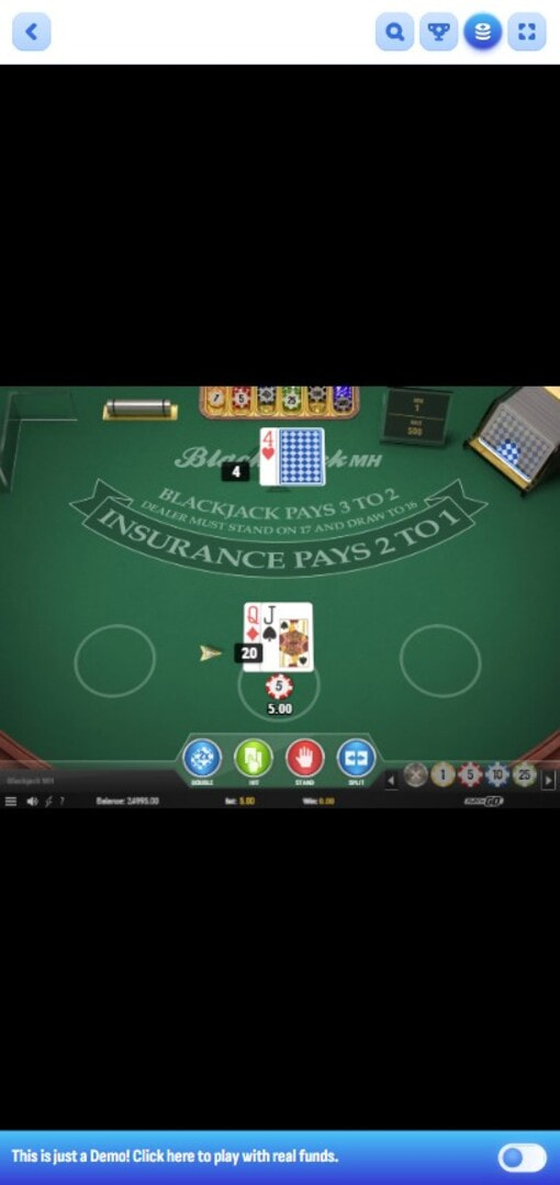Demo of Blackjack MH by Play'n GO at Nomini in Ireland
