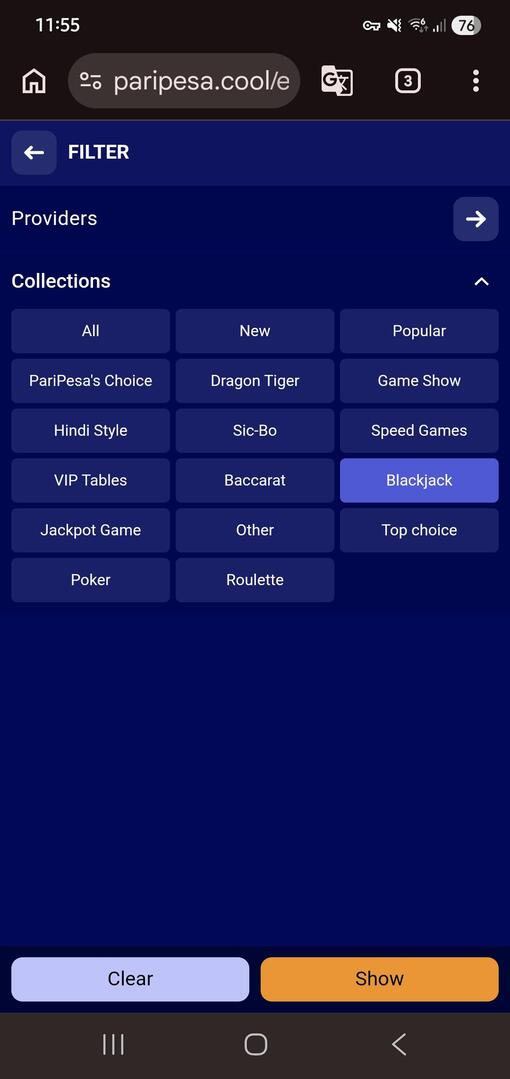 Paripesa Casino Game Filters