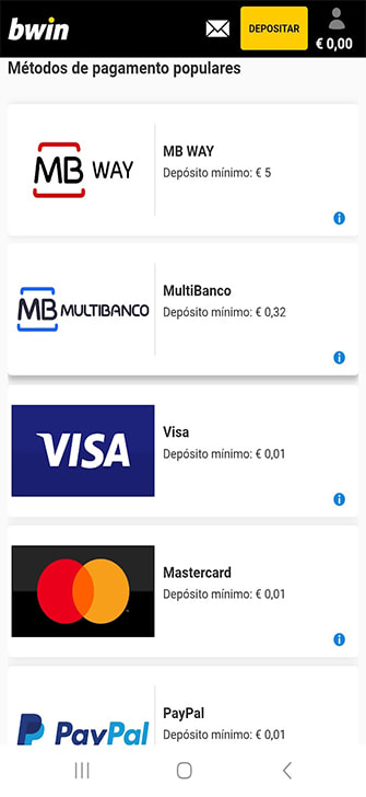 Pagamentos no casino bwin em Portugal no telemóvel