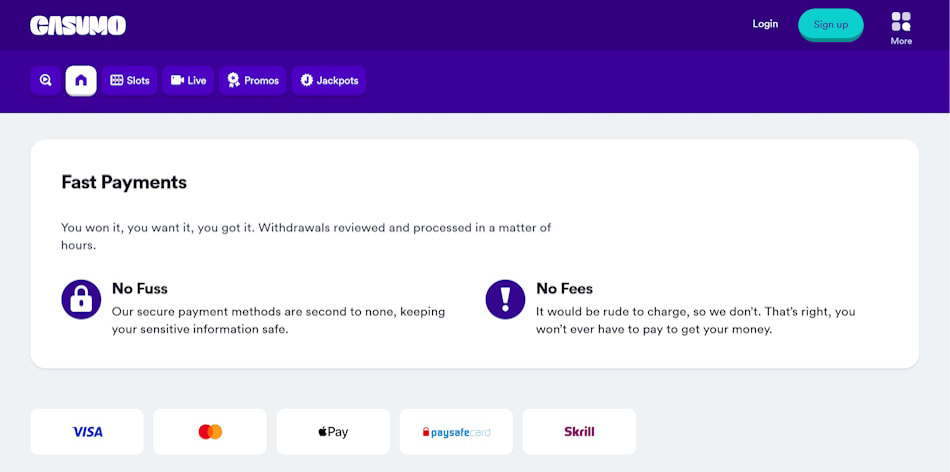 Fast Withdrawals at Casumo.