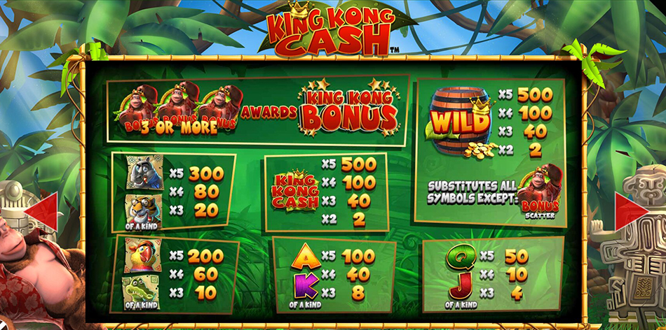 Screenshot from the Paytable of King Kong Cash