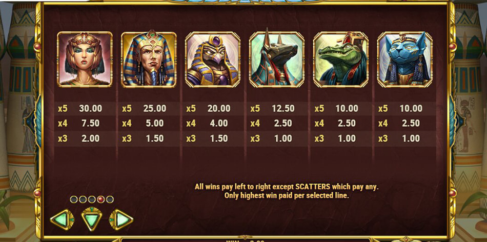 Screenshot from the Paytable of Legacy of Egypt