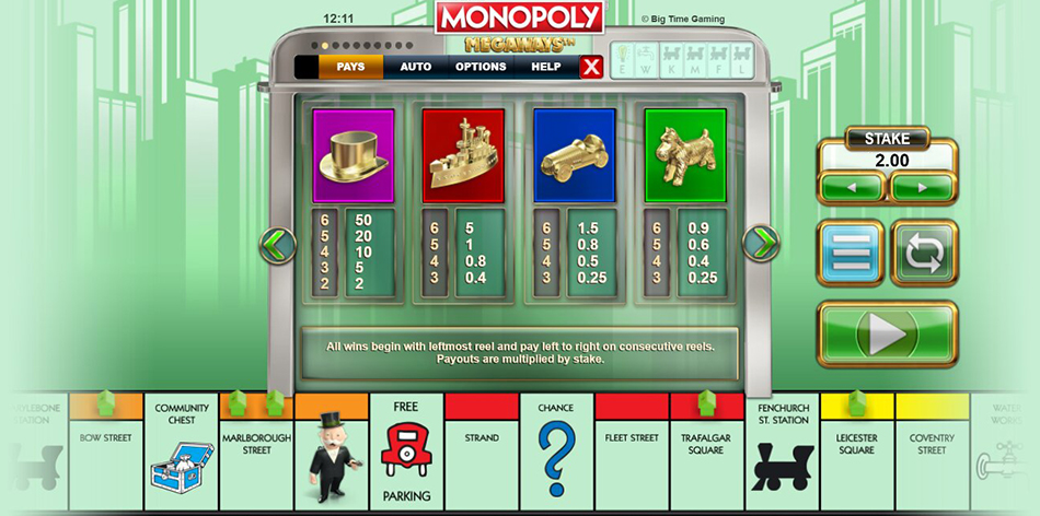 Screenshot from the Paytable of Monopoly Megaways
